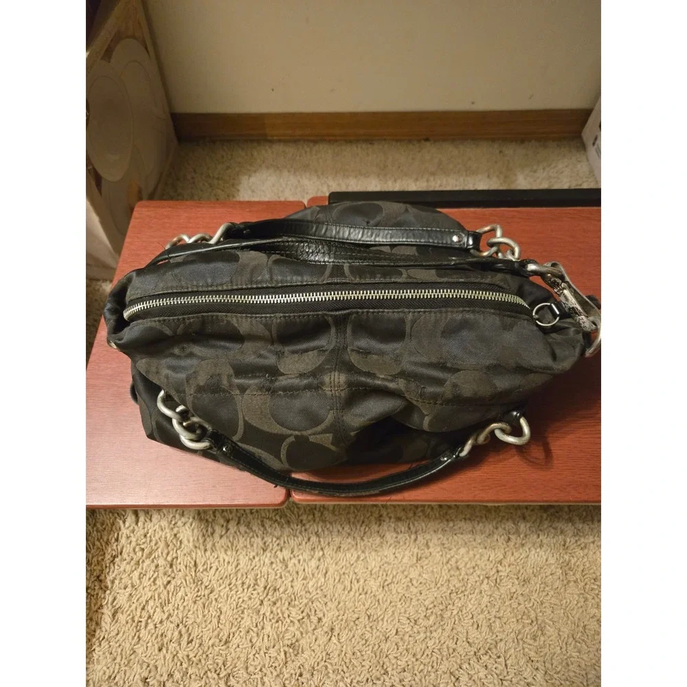 Coach Signature Mia Maggie Black Jacquard‎ Hobo Shoulder Bag F18619